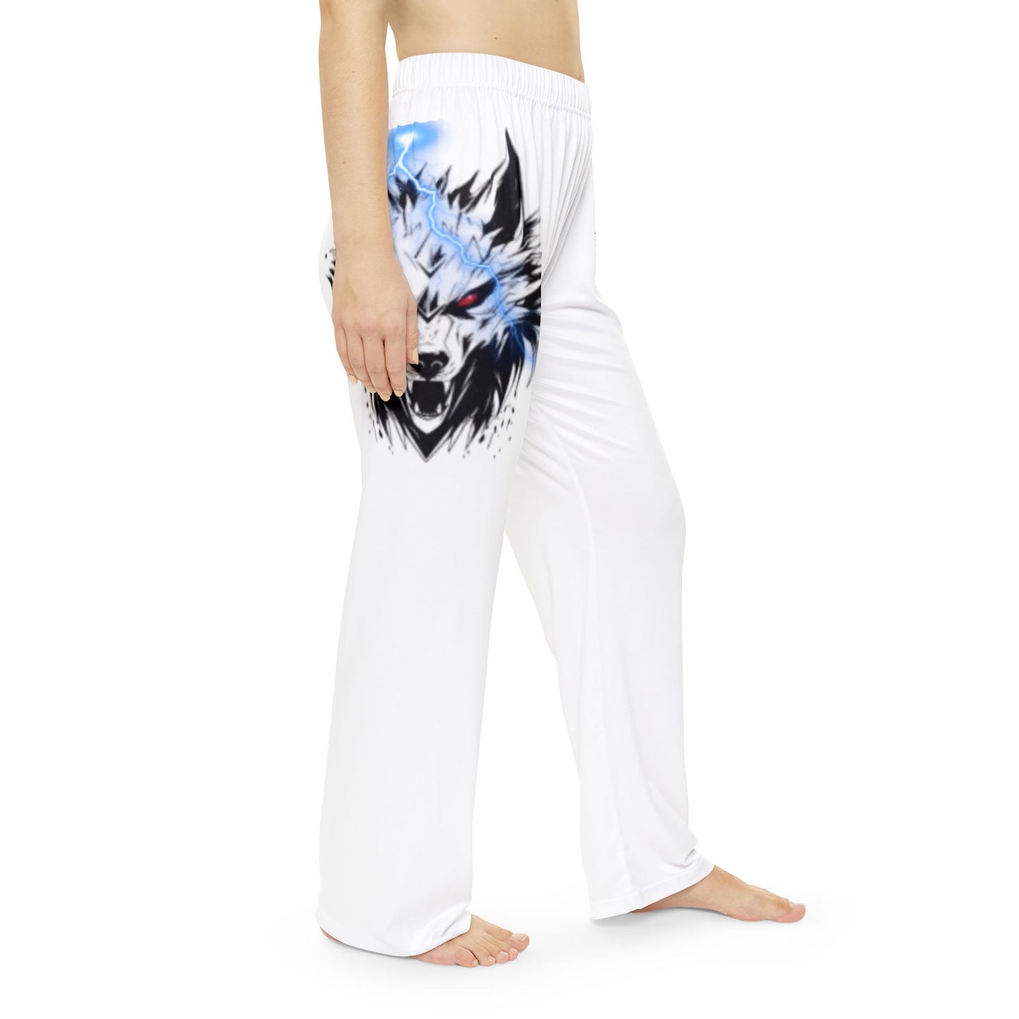 White Wolf Artwork Pajama Pants — Women's Graphic Sleep Lounge Pants