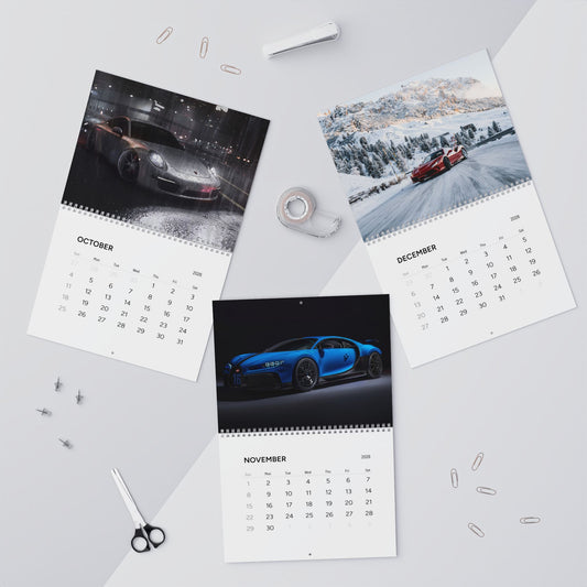 Calendar with car-themed pages 2026