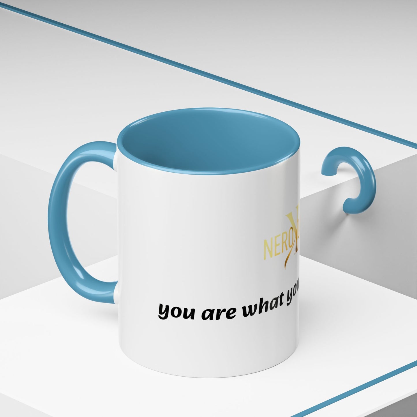 Accent Coffee Mug — 'You Are What You Think About' Inspirational Logo Mug (11/15 oz)