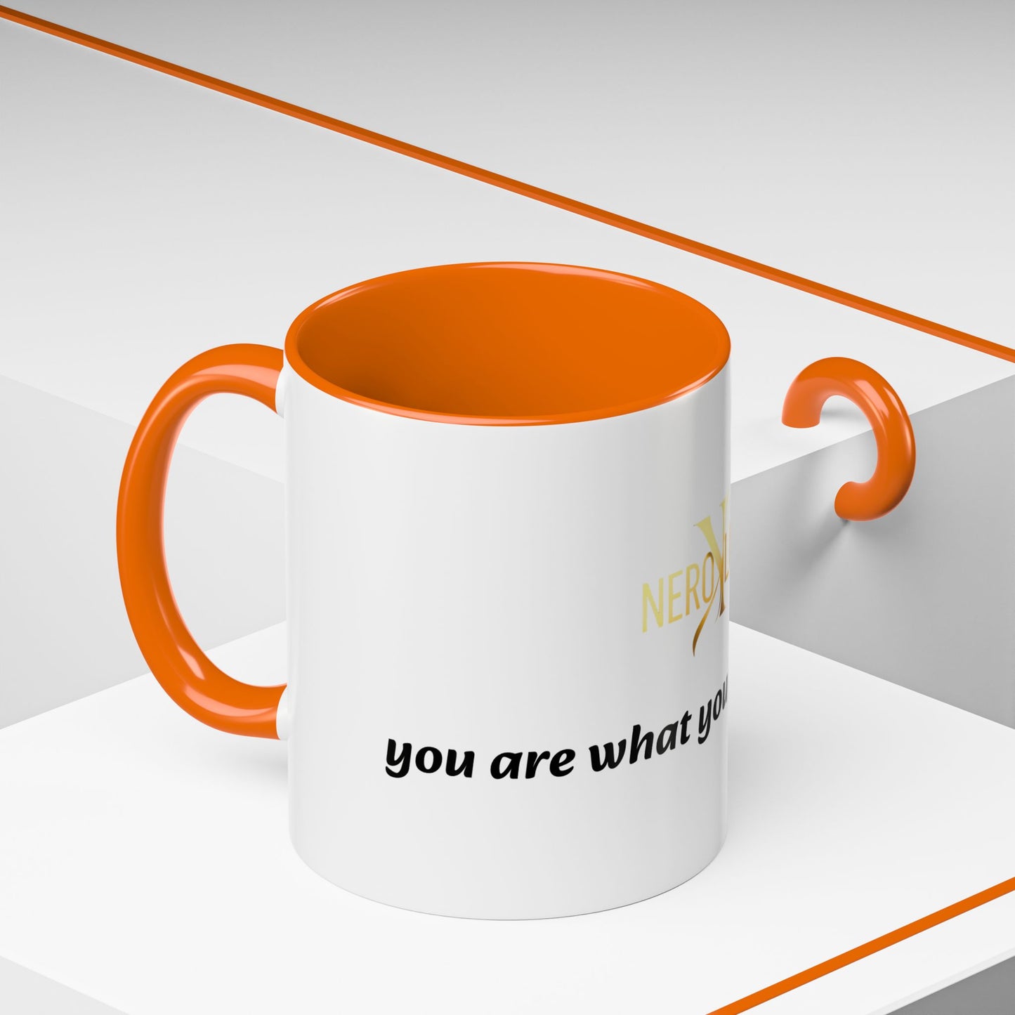 Accent Coffee Mug — 'You Are What You Think About' Inspirational Logo Mug (11/15 oz)
