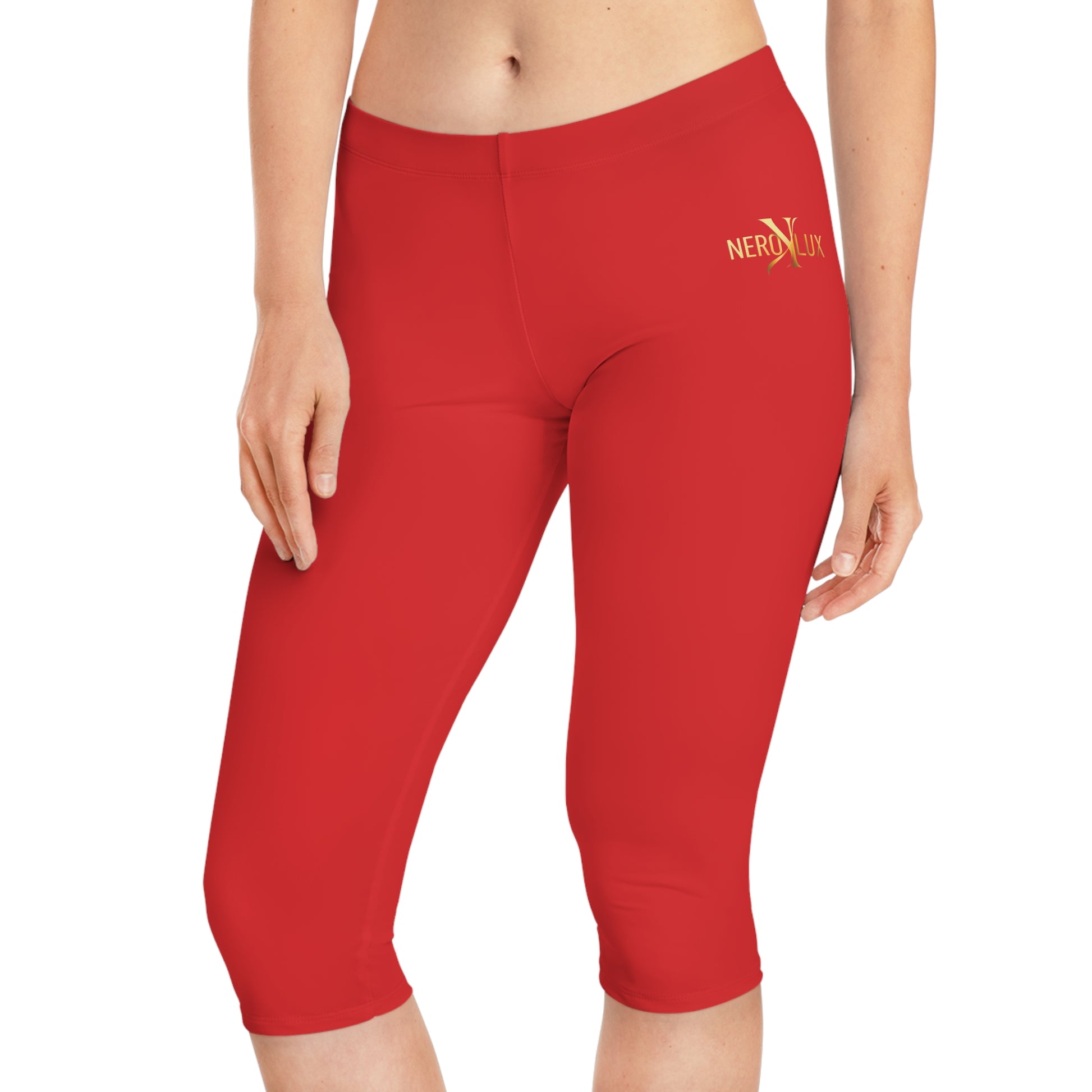 Red leggings with a logo on a white background