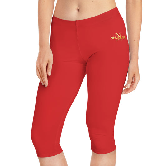 Red leggings with a logo on a white background