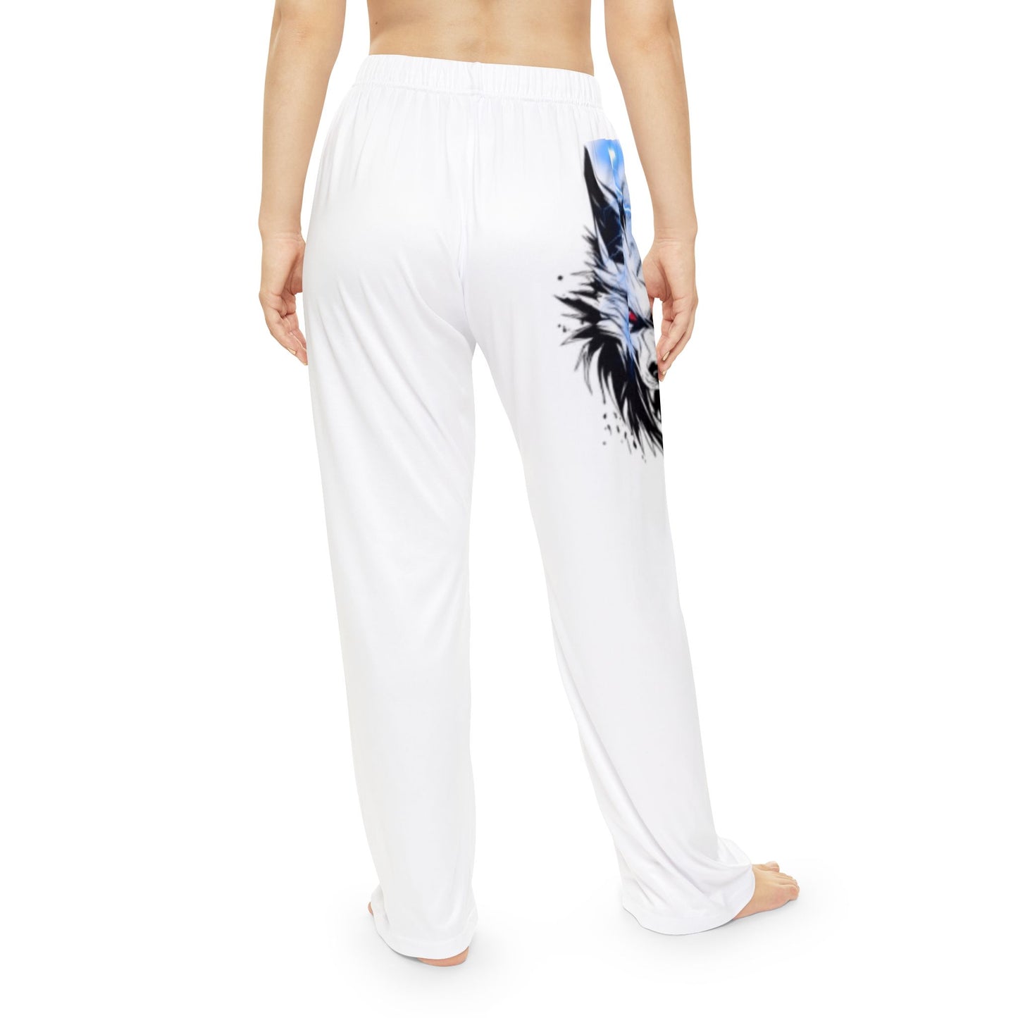 White Wolf Artwork Pajama Pants — Women's Graphic Sleep Lounge Pants