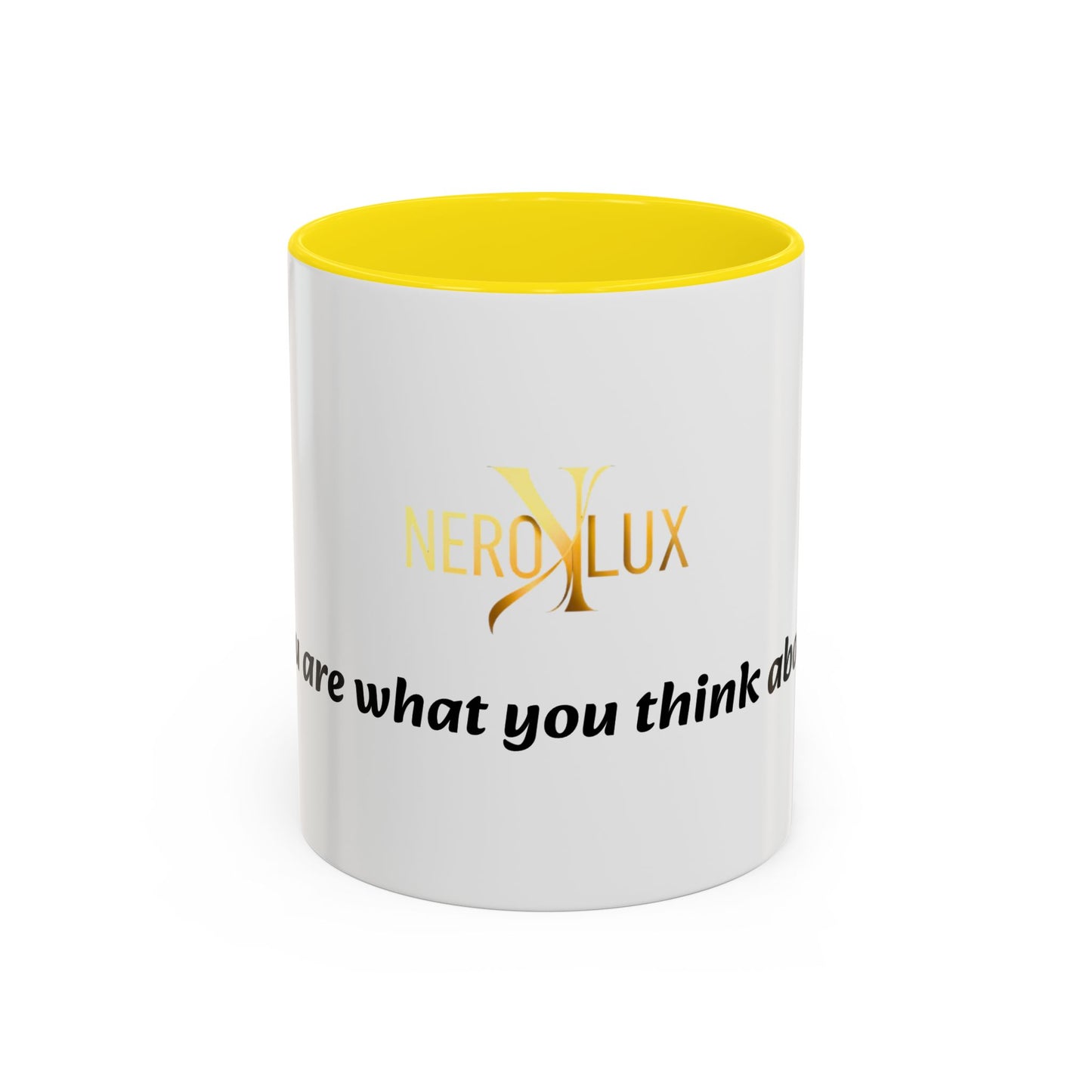 Accent Coffee Mug — 'You Are What You Think About' Inspirational Logo Mug (11/15 oz)