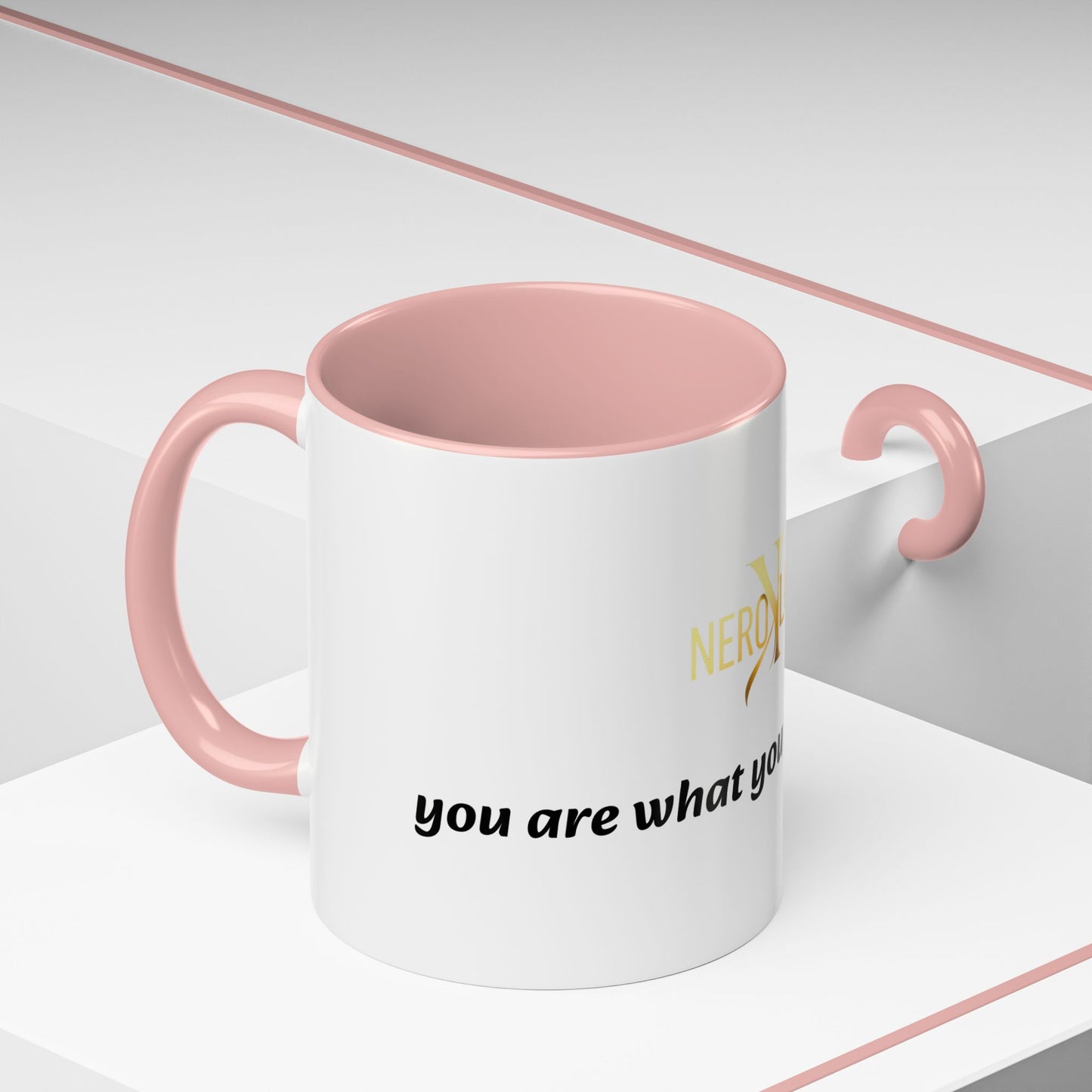 Accent Coffee Mug — 'You Are What You Think About' Inspirational Logo Mug (11/15 oz)