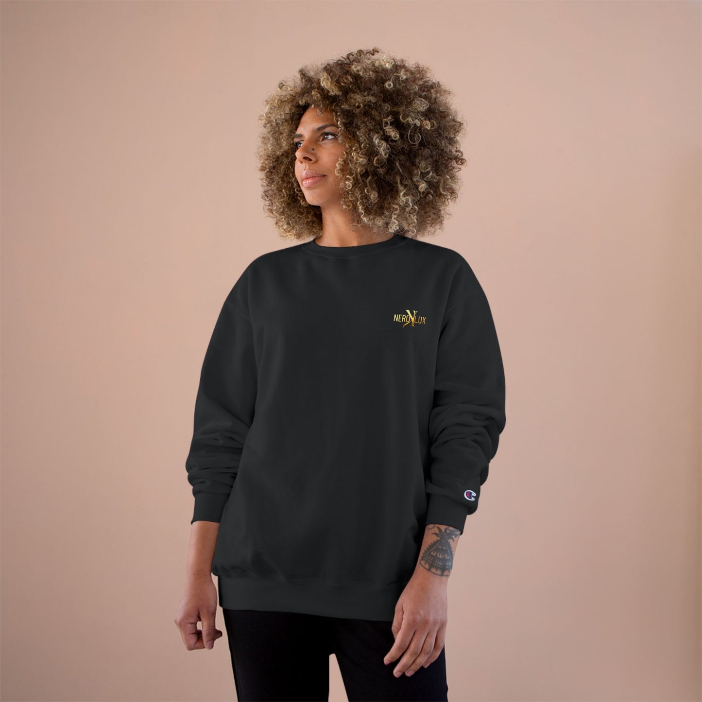 Power Moves in Silence Minimalist Motivational Crewneck Sweatshirt Designed by NEROLUX x CHAMPION