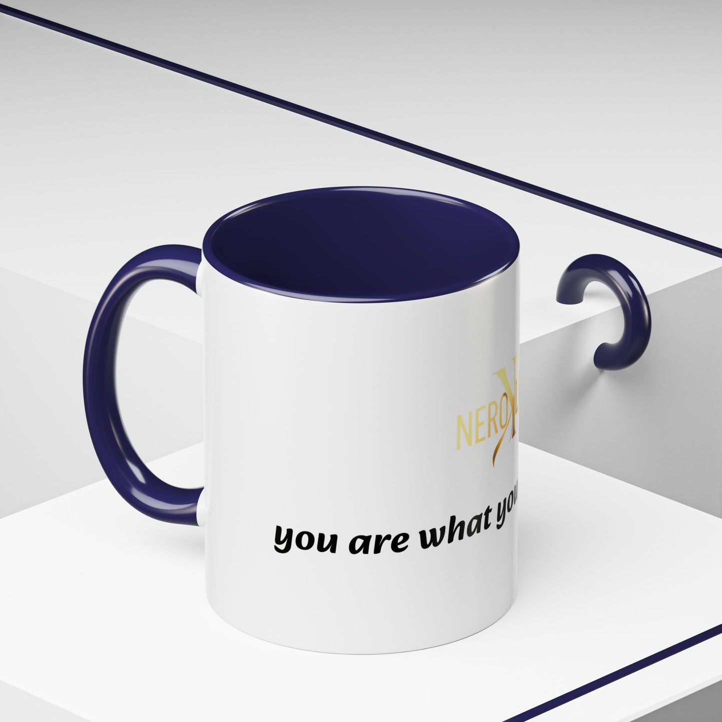 Accent Coffee Mug — 'You Are What You Think About' Inspirational Logo Mug (11/15 oz)