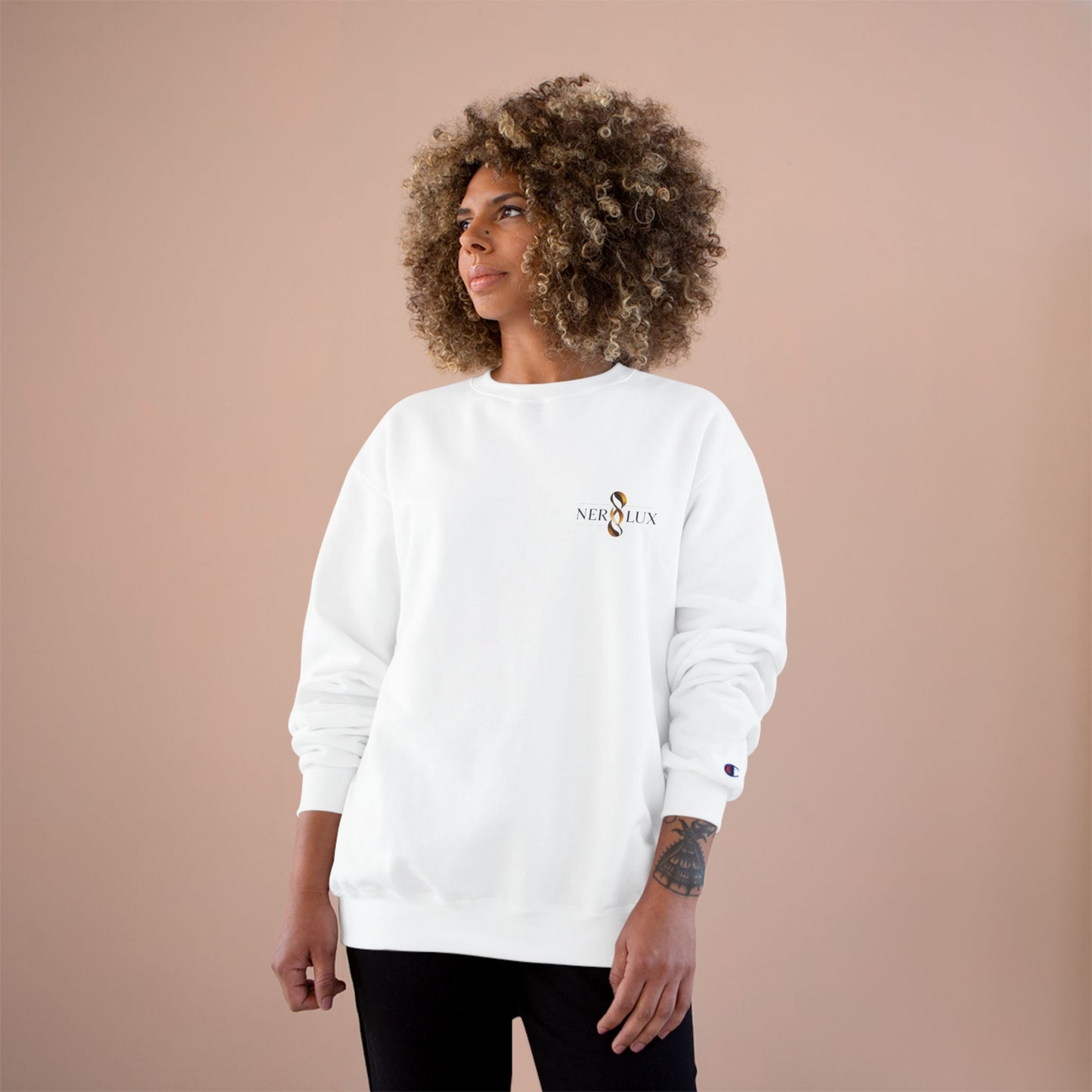 Power Moves in Silence Minimalist Motivational Crewneck Sweatshirt Designed by NEROLUX x CHAMPION