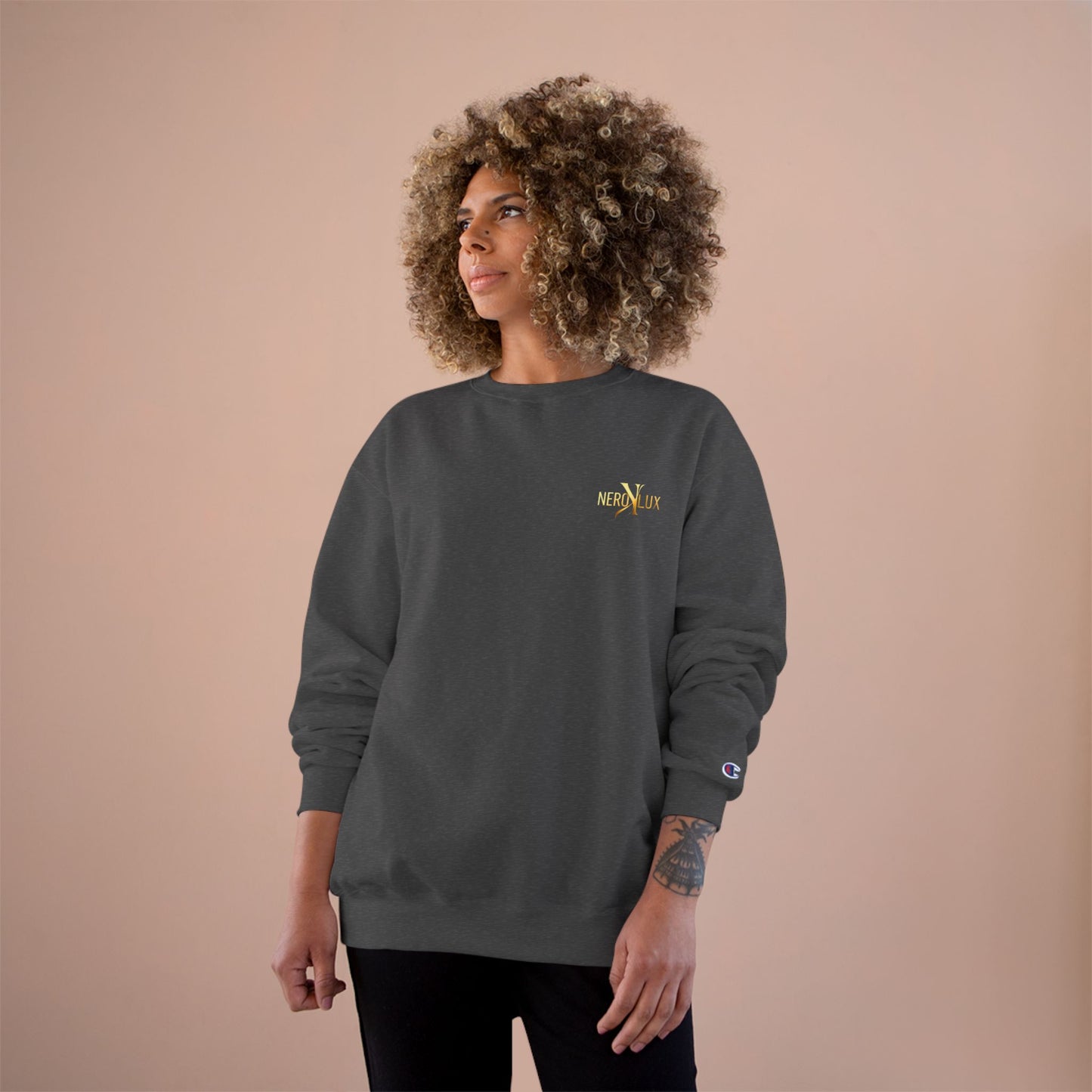 Power Moves in Silence Minimalist Motivational Crewneck Sweatshirt Designed by NEROLUX x CHAMPION
