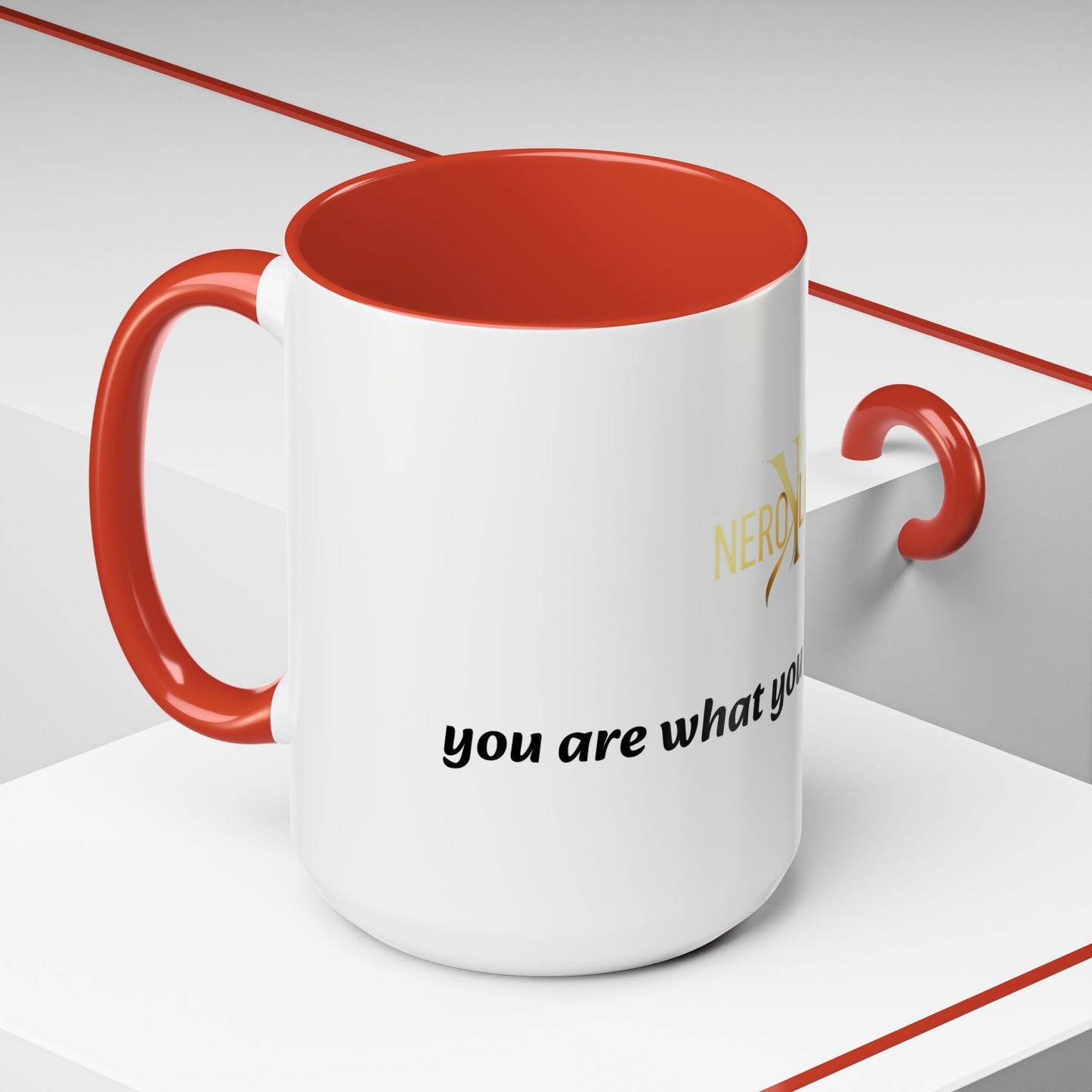 Accent Coffee Mug — 'You Are What You Think About' Inspirational Logo Mug (11/15 oz)
