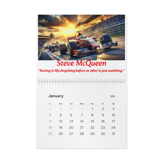 Wall Calendar, 2026 Race Car Calendar with Motivational Quotes, Track Racing Calendar, Auto Racing Planner, Sports Calendar, Automotive Art