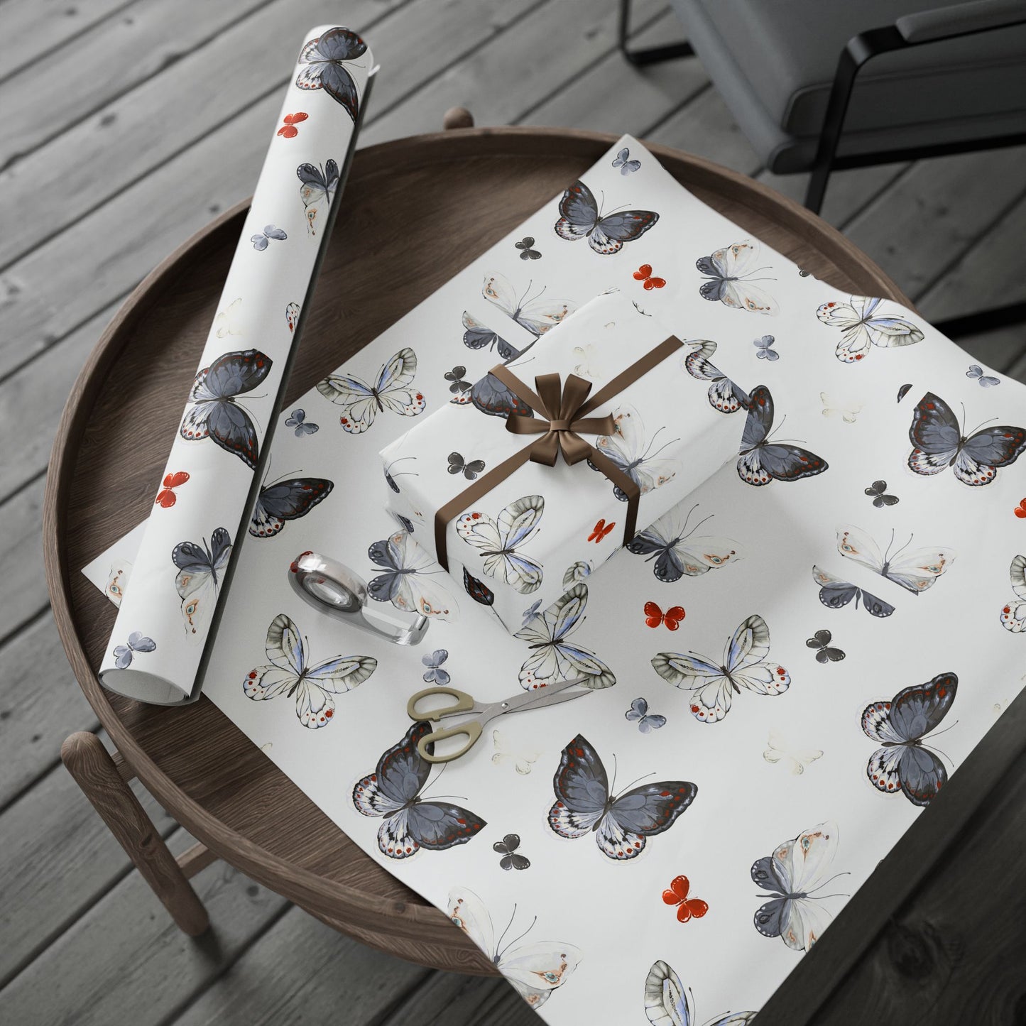 Butterfly Pattern Wrapping Paper Roll — Delicate Watercolor Butterflies Gift Wrap